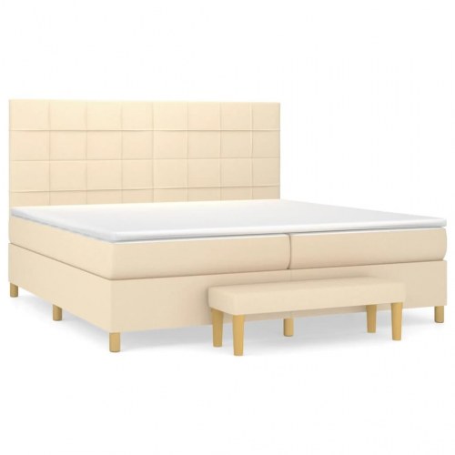 Kontinentalseng med madras 200×200 cm - stof, cremefarvet