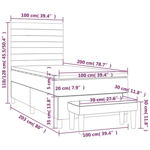 Kontinentalseng med madras 100×200 cm - stof, mørkebrun