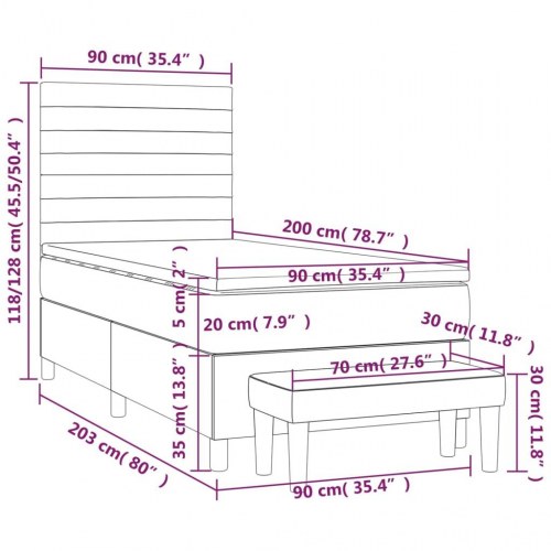 Kontinentalseng med madras 90×200 cm - stof, gråbrun