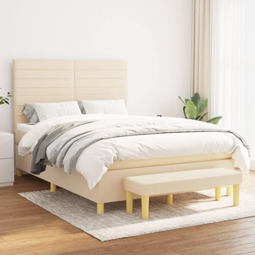 Kontinentalseng med madras 140×200 cm - stof, cremefarvet