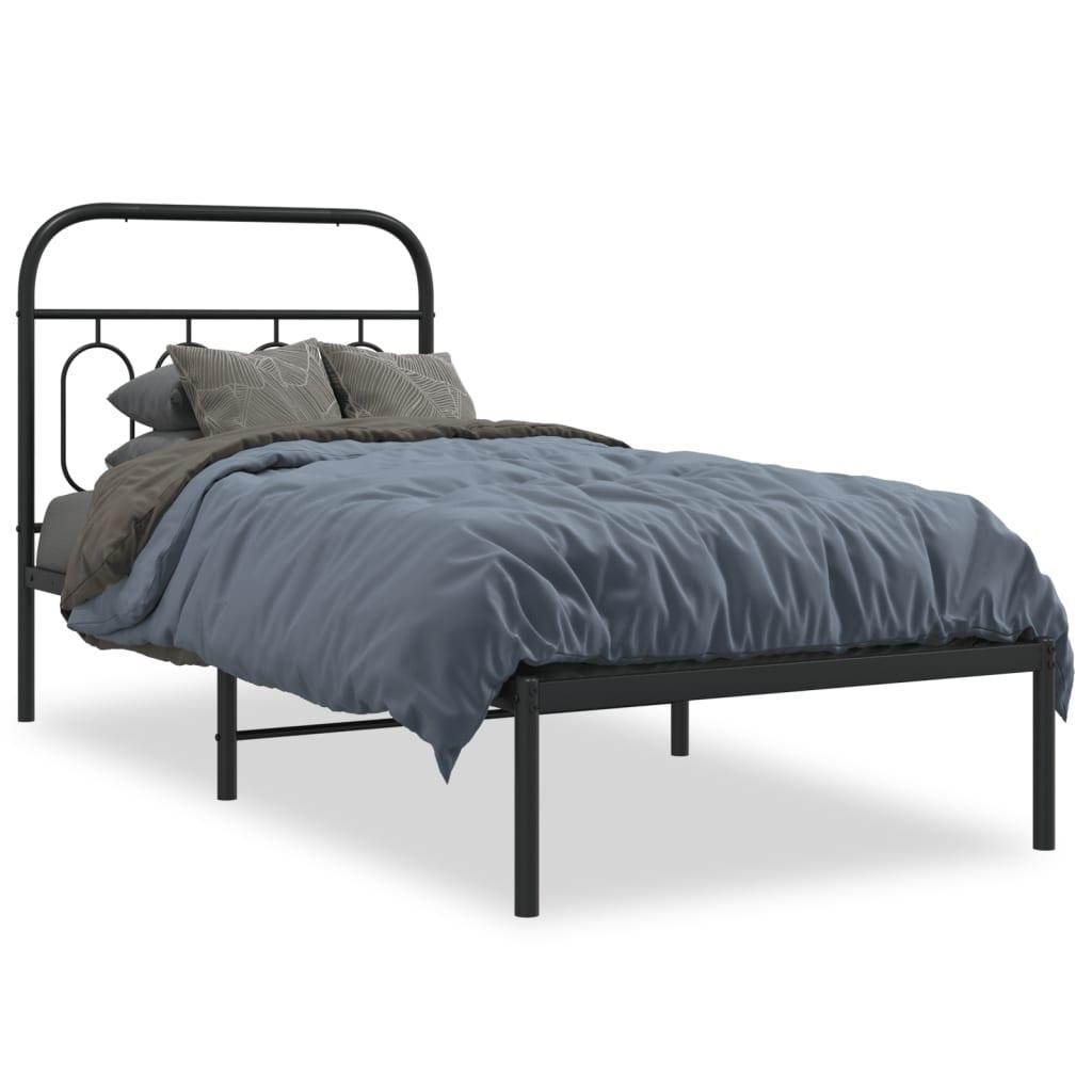 Sengeramme med sengegavl 90×190 cm - metal, sort