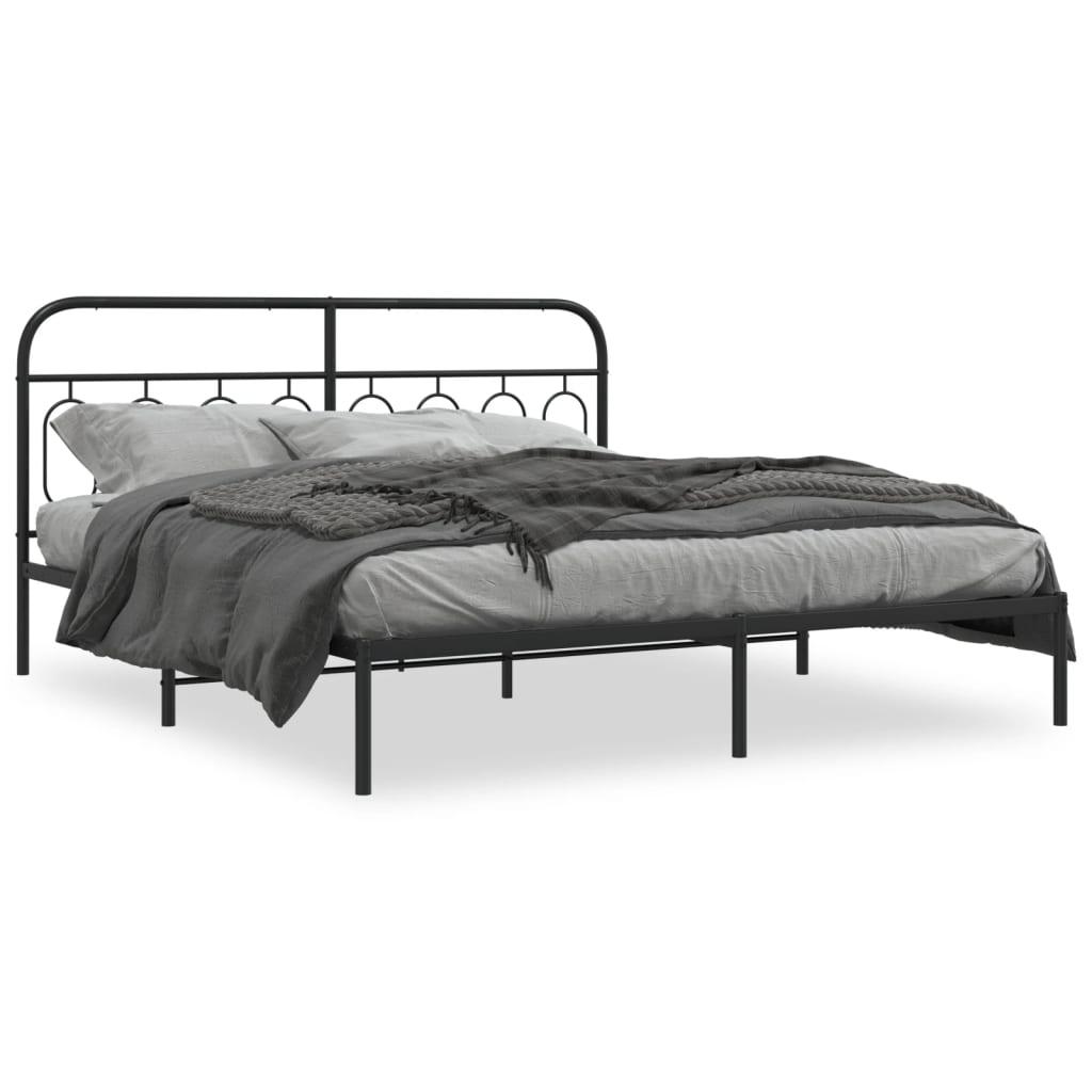 Sengeramme med sengegavl 193x203 cm metal sort billede
