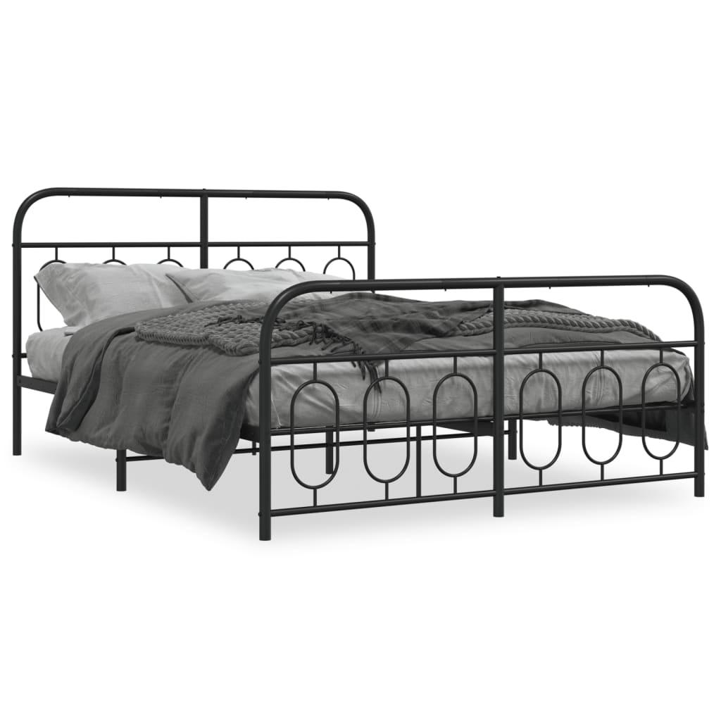 Sengeramme med sengegavl og fodgærde 140x190 cm metal sort