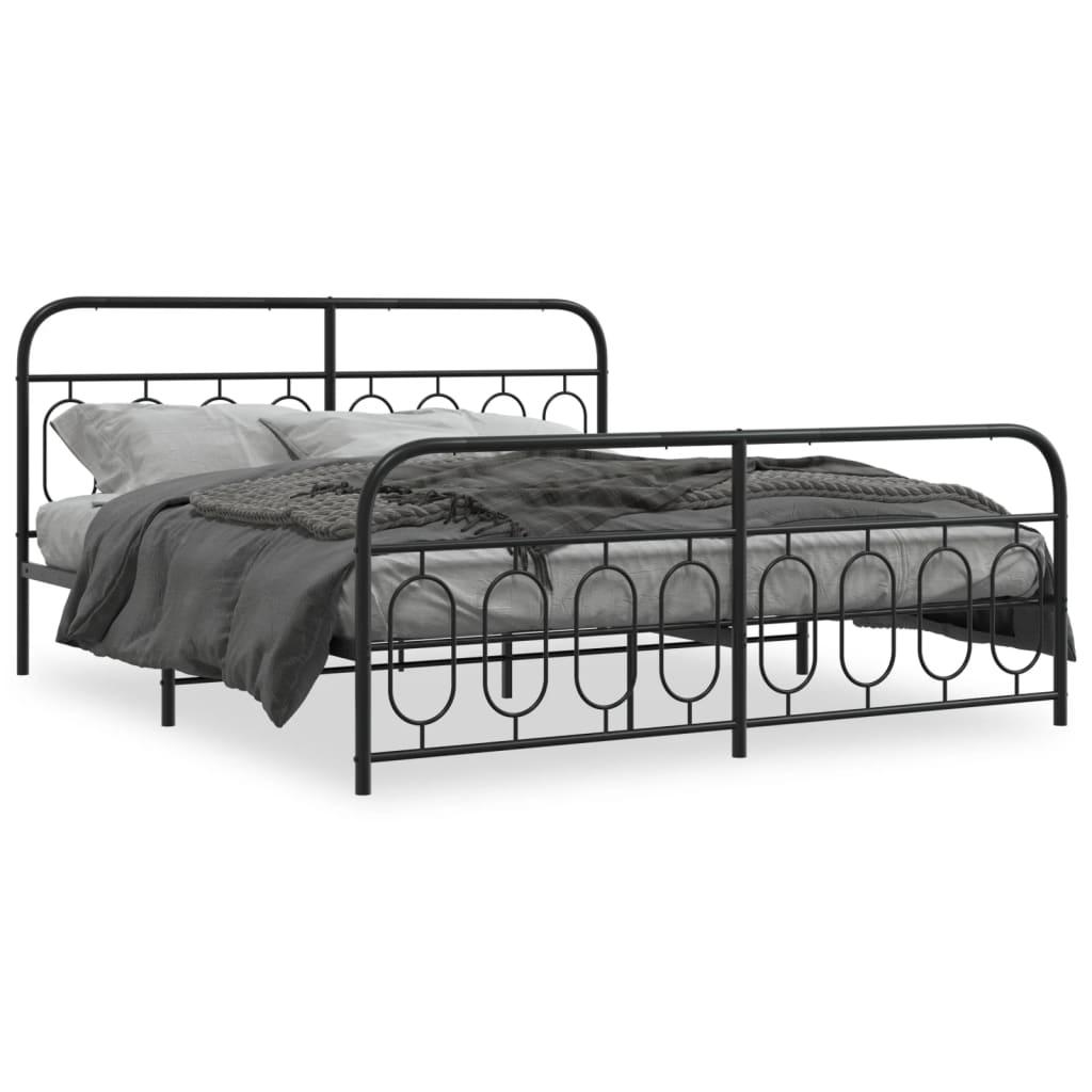 Sengeramme med sengegavl og fodgærde 183x213 cm metal sort