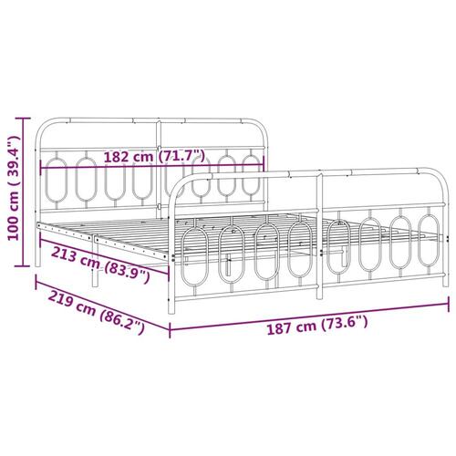 Sengeramme med sengegavl og fodgærde 183x213 cm metal sort