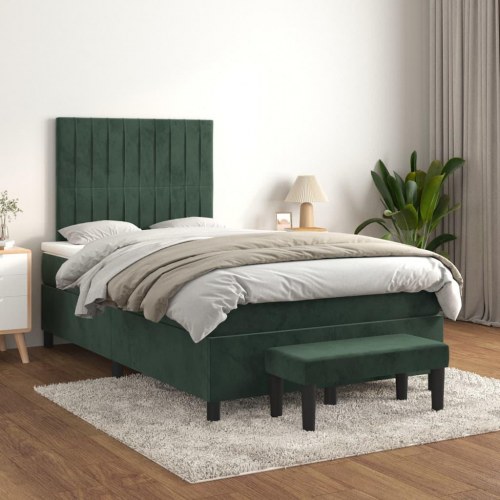 Kontinentalseng med madras 120x190 cm - velour, mørkegrøn