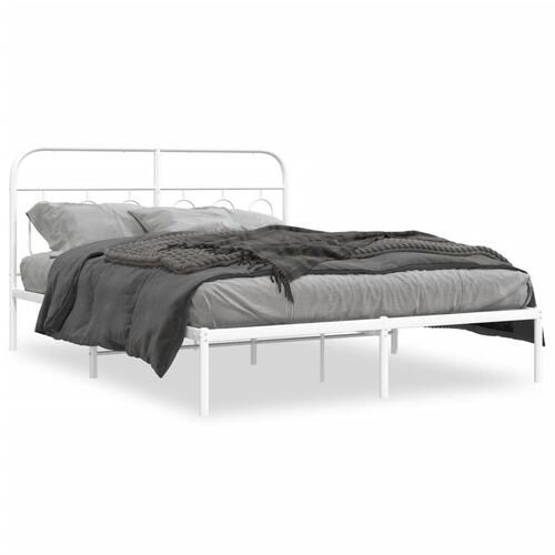 Sengeramme med sengegavl 150x200 cm metal hvid