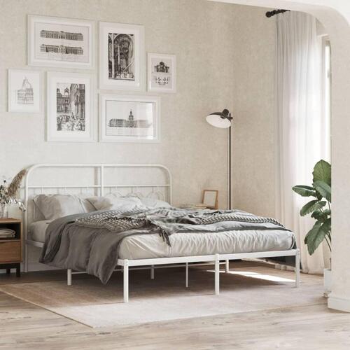 Sengeramme med sengegavl 150x200 cm metal hvid