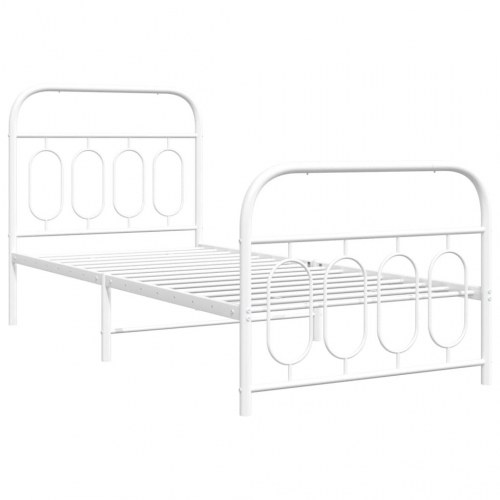 Sengeramme med sengegavl og fodgærde 90x200 cm metal hvid