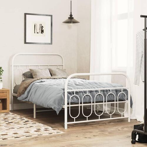 Sengeramme med sengegavl og fodgærde 107x203 cm metal hvid