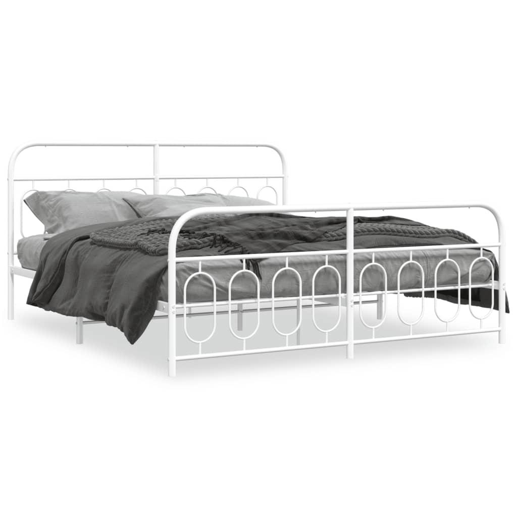 Sengeramme med sengegavl og fodgærde 183×213 cm - metal, hvid