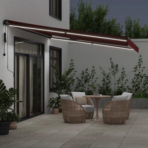 Markise med LED-lys og automatisk betjening 450 x 350 cm - bordeaux