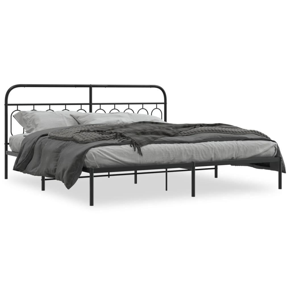 Sengeramme med sengegavl 200x200 cm metal sort