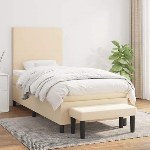 Kontinentalseng med madras 90x190 cm - stof, cremefarvet