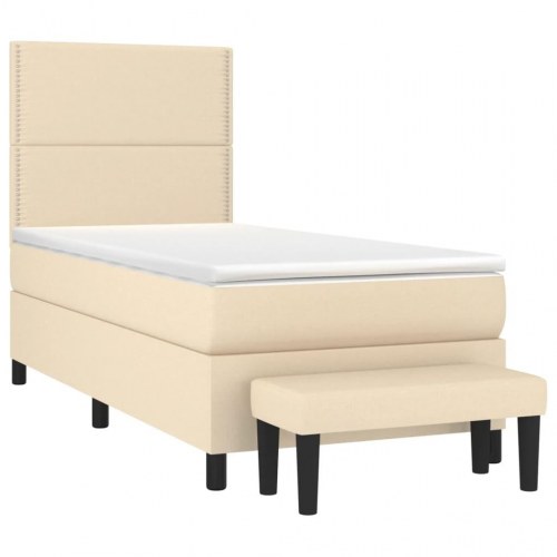 Kontinentalseng med madras 90x190 cm - stof, cremefarvet
