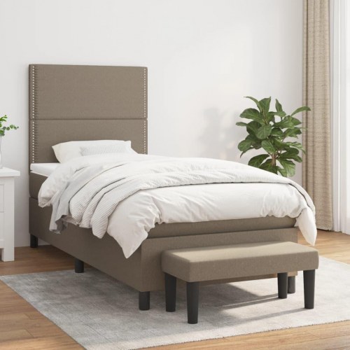Kontinentalseng med madras 90×200 cm - stof gråbrun inkl. topmadras og bænk