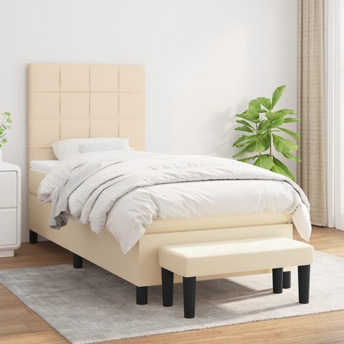 Kontinentalseng med madras 90×200 cm - stof, cremefarvet