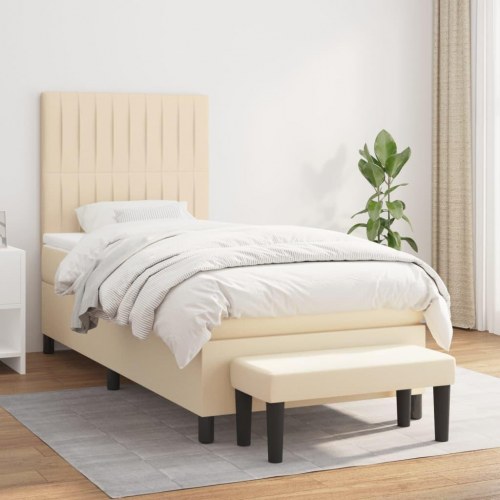 Kontinentalseng med madras 100×200 cm - stof, cremefarvet