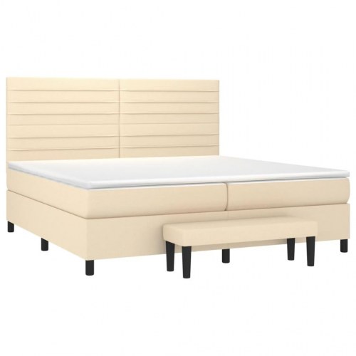 Kontinentalseng med madras 200x200 cm - stof, cremefarvet