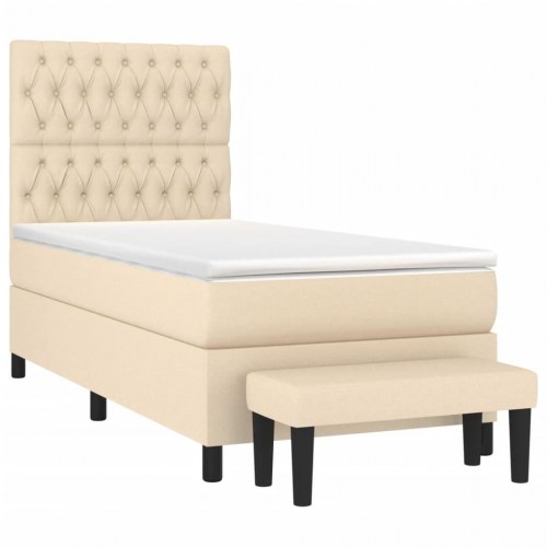 Kontinentalseng med madras 90x190 cm - stof, cremefarvet