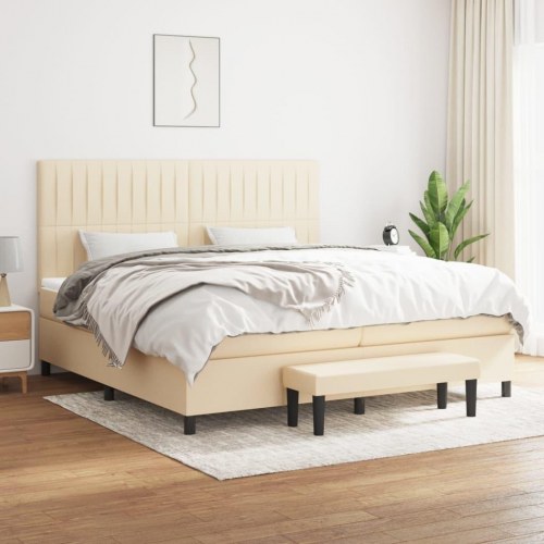 Kontinentalseng med madras 200x200 cm - stof, cremefarvet