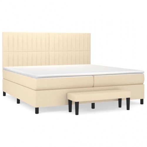 Kontinentalseng med madras 200x200 cm - stof, cremefarvet