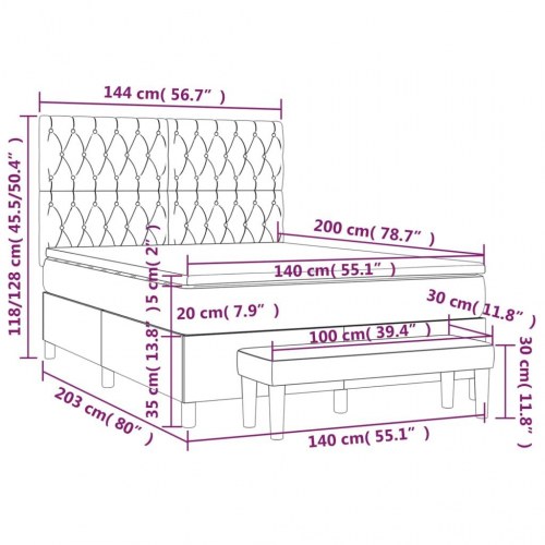 Kontinentalseng med madras 140x200 cm - stof, cremefarvet