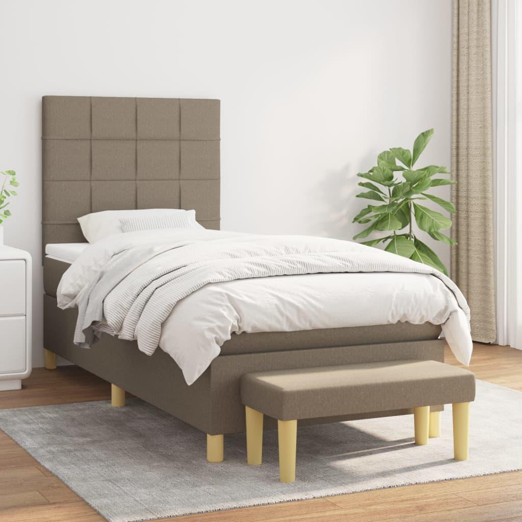 Kontinentalseng 90x200 cm med madras og topmadras - stof gråbrun, inkl. sengegavl og bænk billede