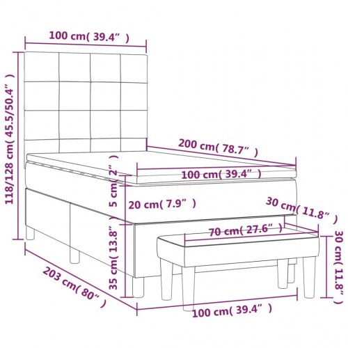 Kontinentalseng med madras 100×200 cm - stof, mørkebrun