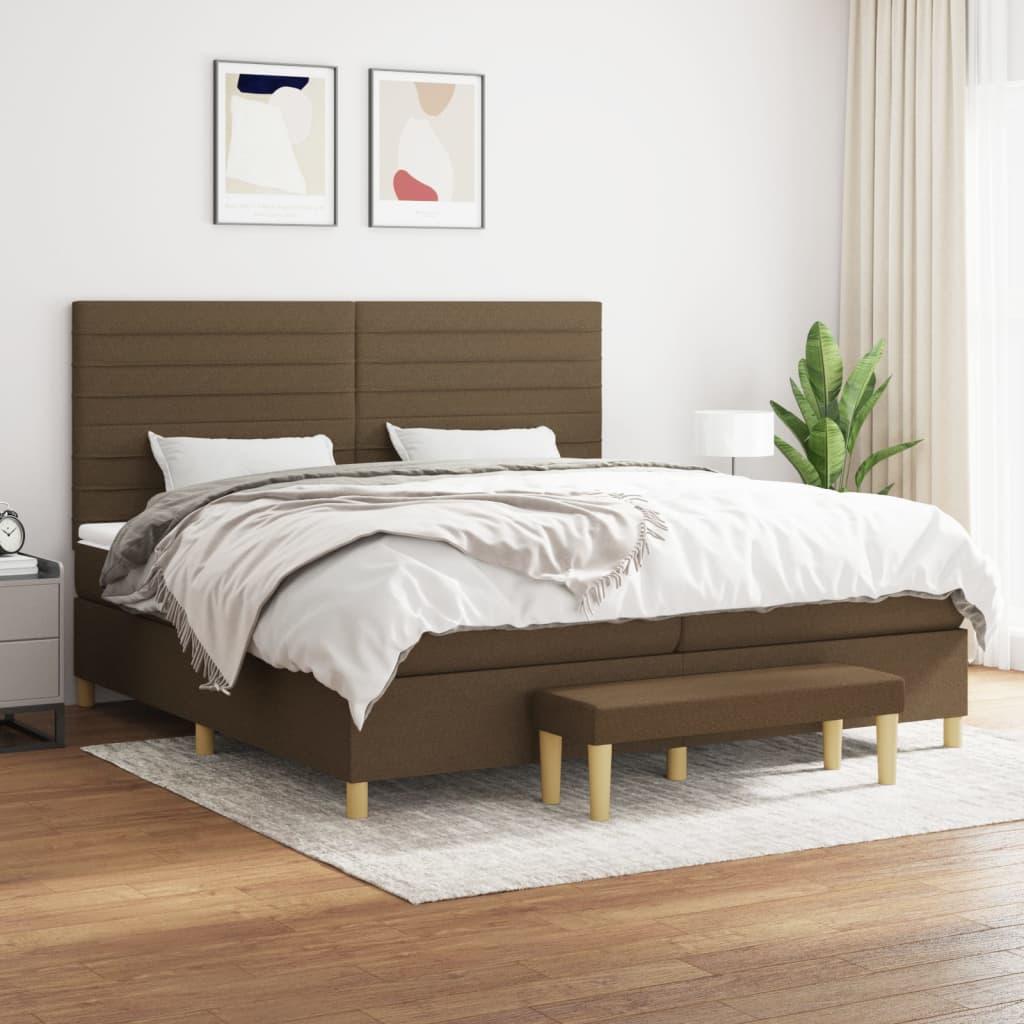 Kontinentalseng med madras 200×200 cm - stof, mørkebrun