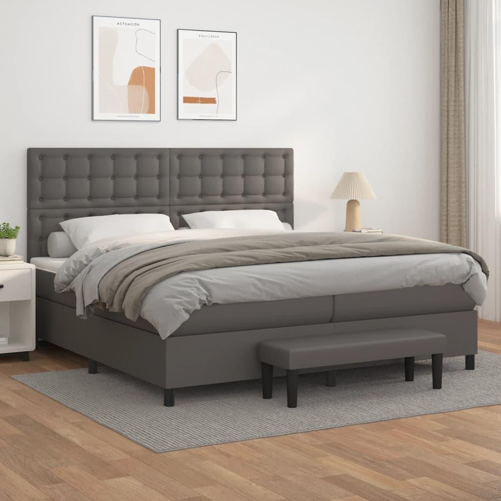 Kontinentalseng med madras 200x200 cm kunstlæder grå billede