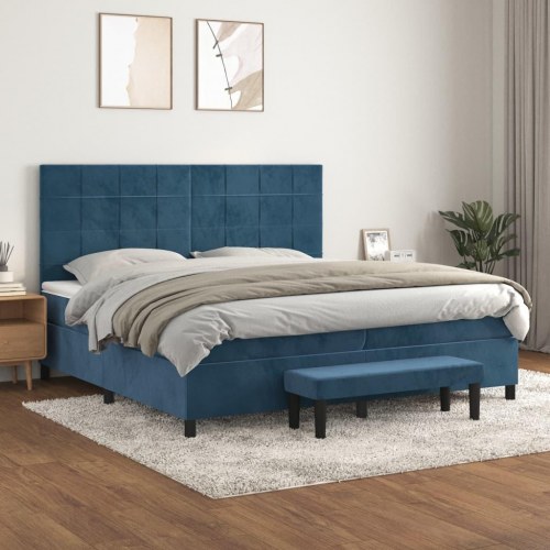 Kontinentalseng med madras 200x200 cm - fløjl, mørkeblå