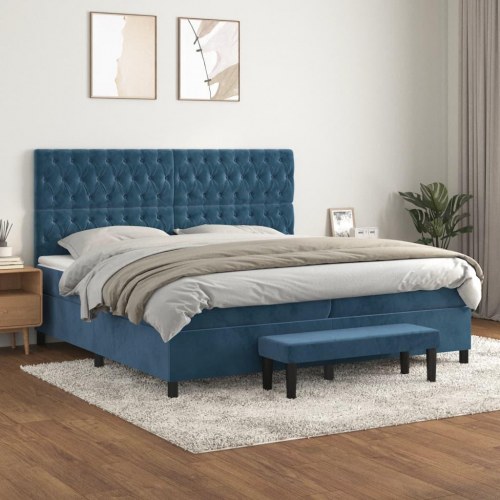 Kontinentalseng med madras 200x200 cm - fløjl, mørkeblå