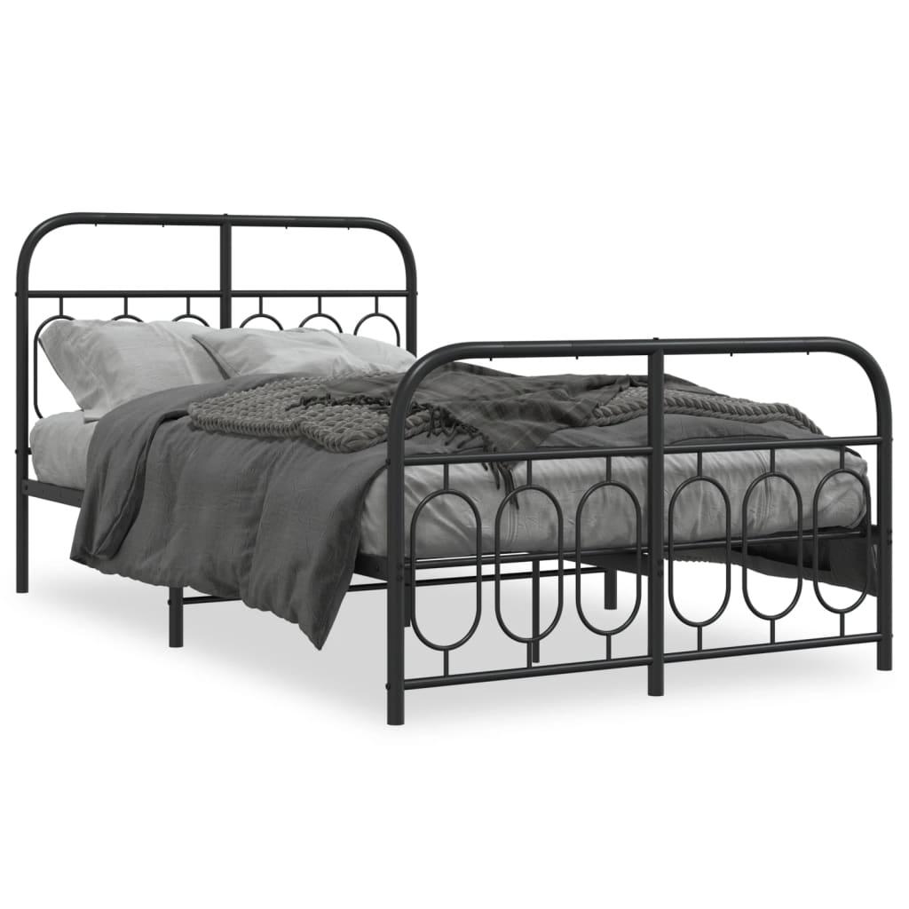 Sengeramme med sengegavl og fodgærde 120×190 cm - metal, sort billede