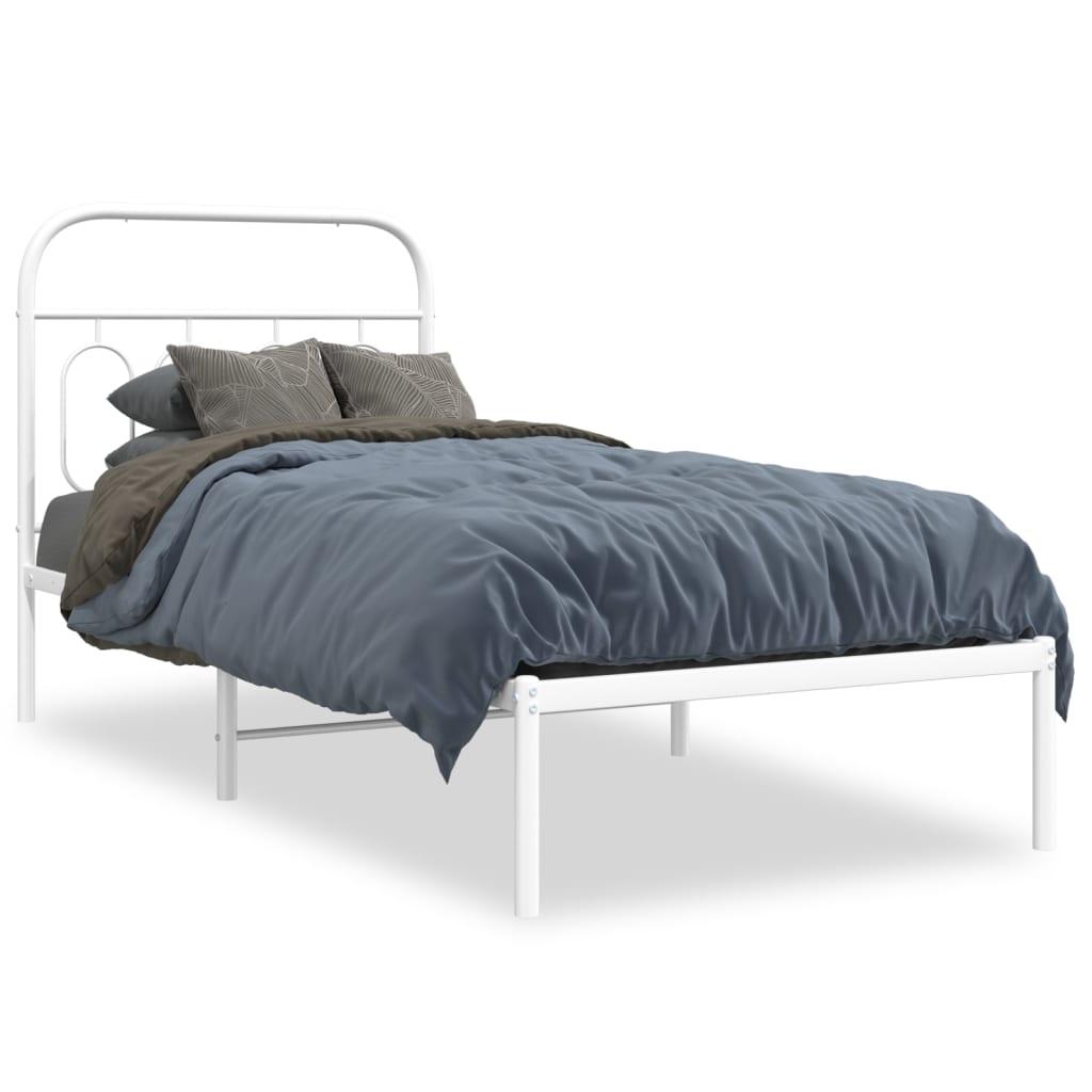 Sengeramme med sengegavl 90×190 cm - metal, hvid