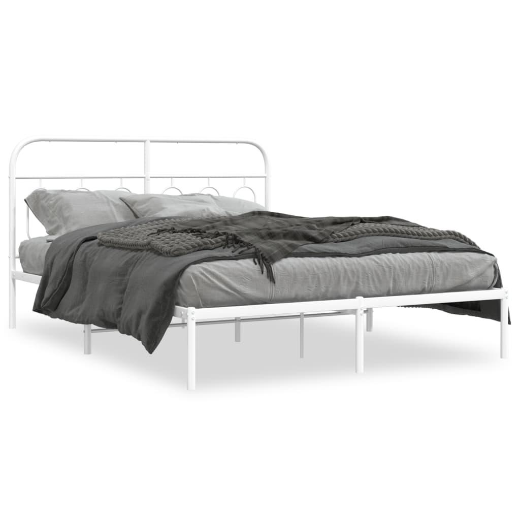 Sengeramme med gavl 140×190 cm - metal, hvid