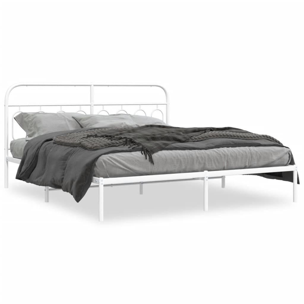 Sengeramme med sengegavl 193×203 cm - metal, hvid