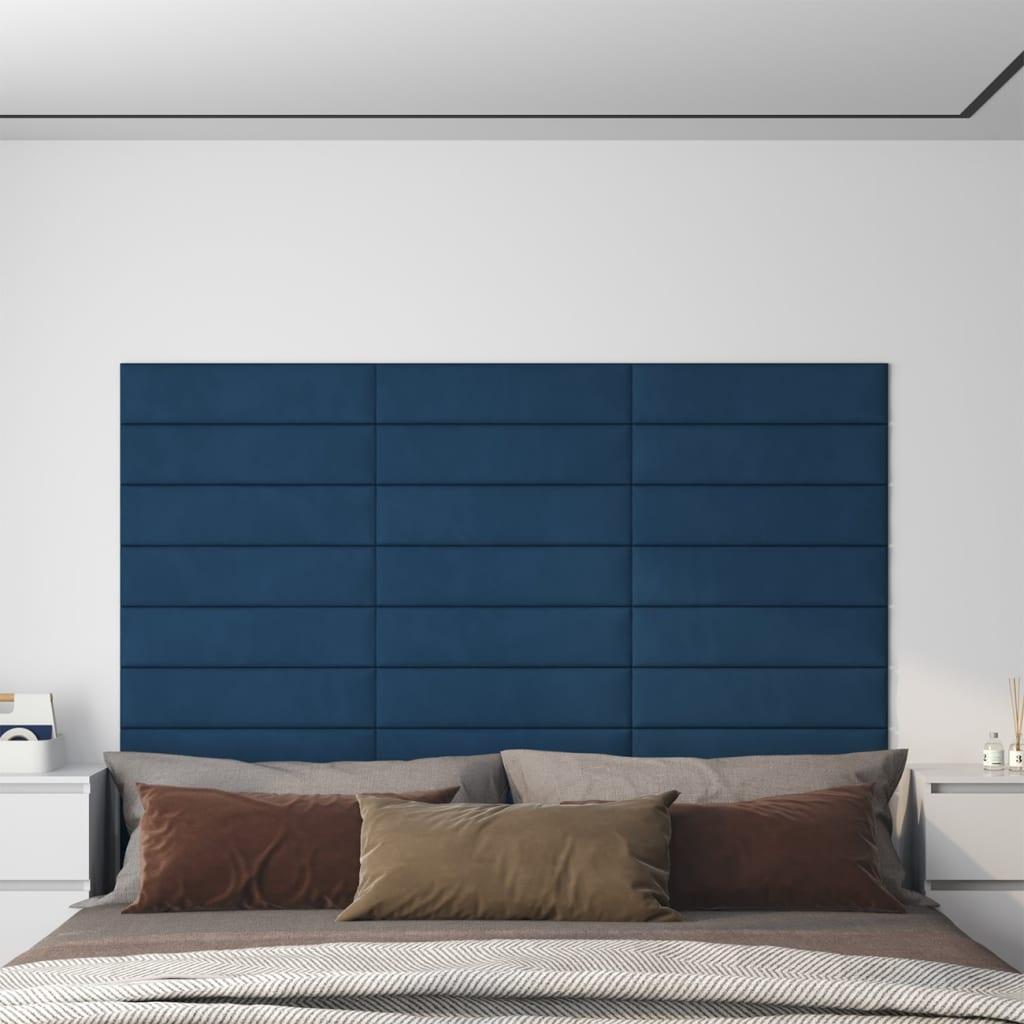 Vægpaneler 12 stk. 60x15 cm 1,08 m² fløjl blå