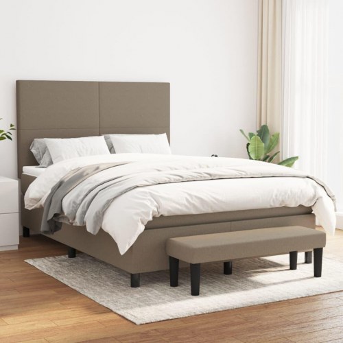 Kontinentalseng med madras 140×190 cm - stof, gråbrun