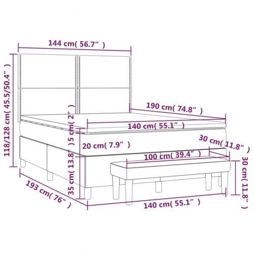 Kontinentalseng med madras 140x190 cm - stof, blå