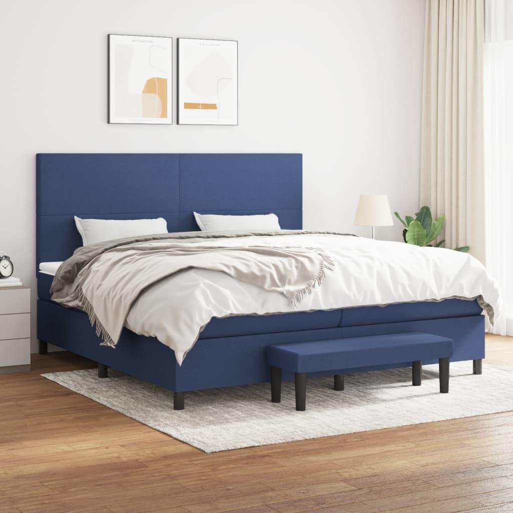 Kontinentalseng med madras 200x200 cm stof blå billede