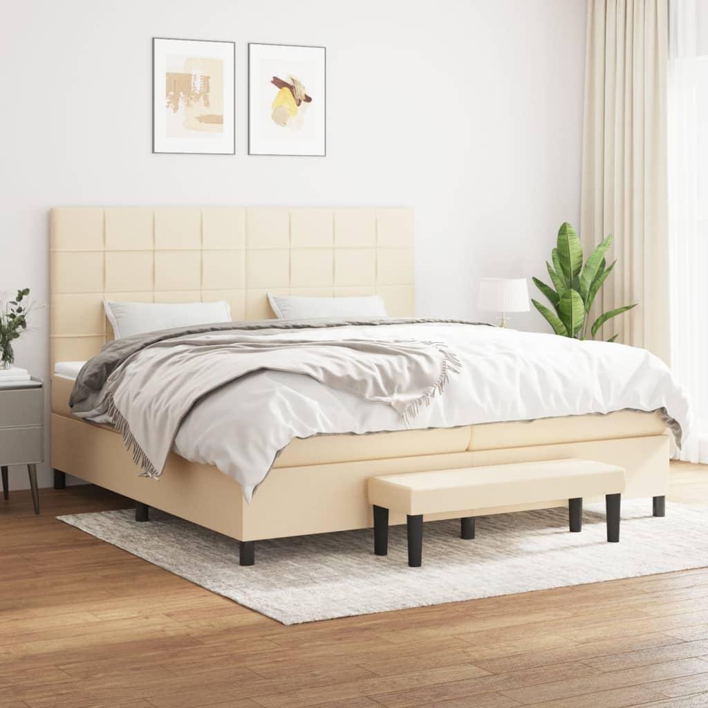 Kontinentalseng med madras 200x200 cm stof cremefarvet billede