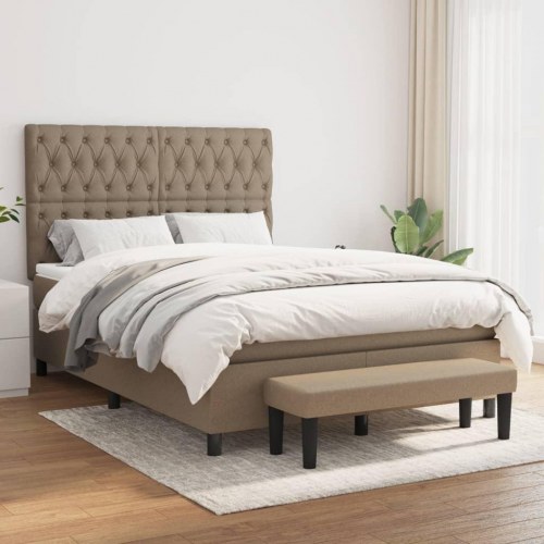 Kontinentalseng med madras 140 x 190 cm - stof gråbrun med bænk