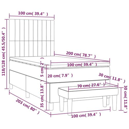 Kontinentalseng med madras 100x200 cm fløjl mørkeblå
