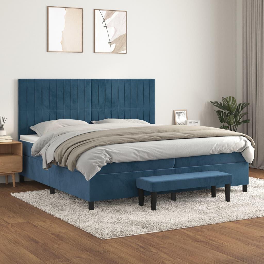 Kontinentalseng med madras 200x200 cm i fløjl - mørkeblå billede