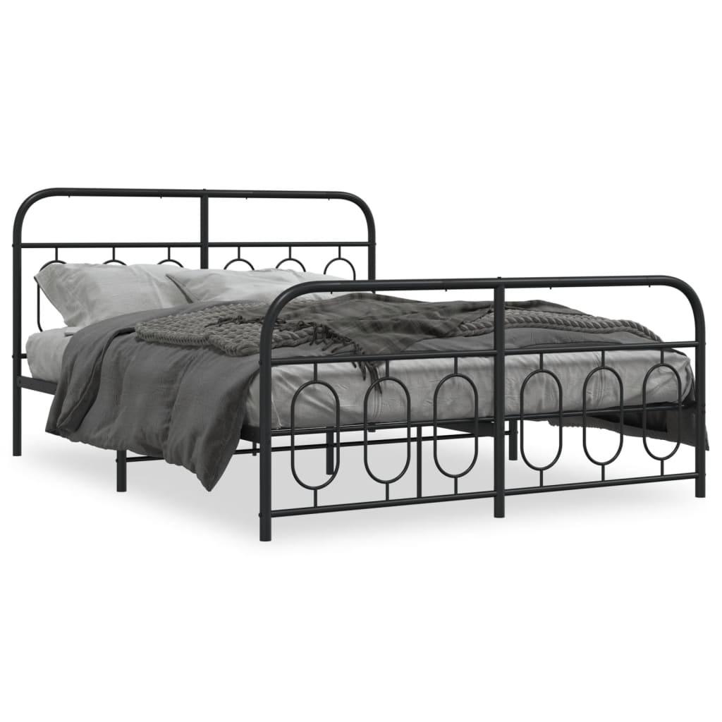 Sengeramme med sengegavl og fodgærde 135x190 cm metal sort