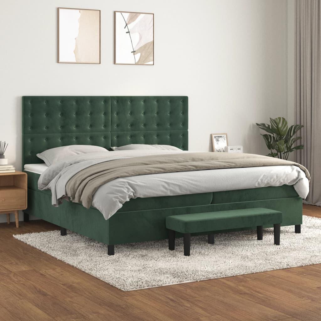 Kontinentalseng med madras 200x200 cm i fløjl - mørkegrøn billede