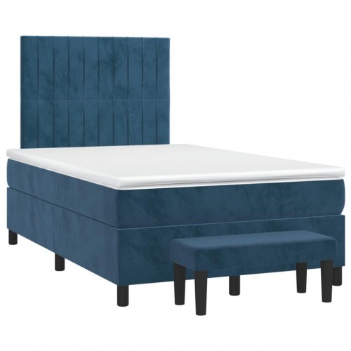 Kontinentalseng 120x190 cm med madras og bænk i velour - mørkeblå
