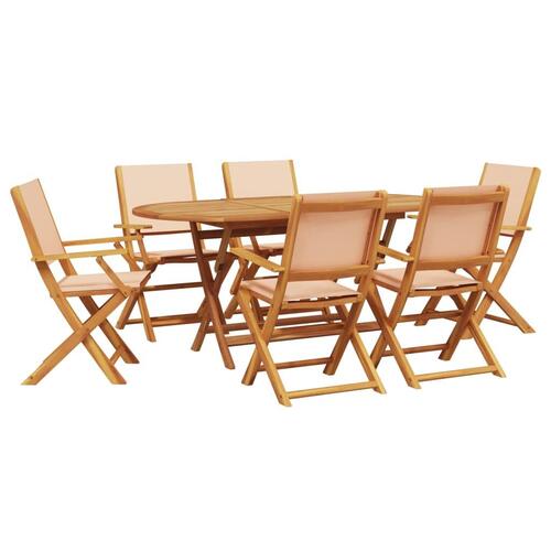 Spisebordssæt til haven 7 dele stof og massivt træ beige
