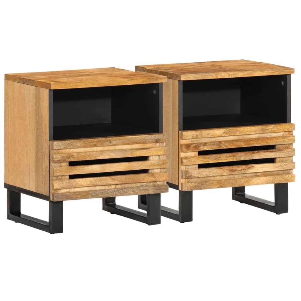 Sengeborde 2 stk. 40x34x46 cm massivt ru mangotræ